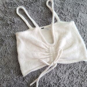 Fluffy ruffle White crop top